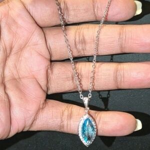 Lab Created Topaz 2.50ct Marquise Cut Halo Pendant 18" 14k White Gold Plated